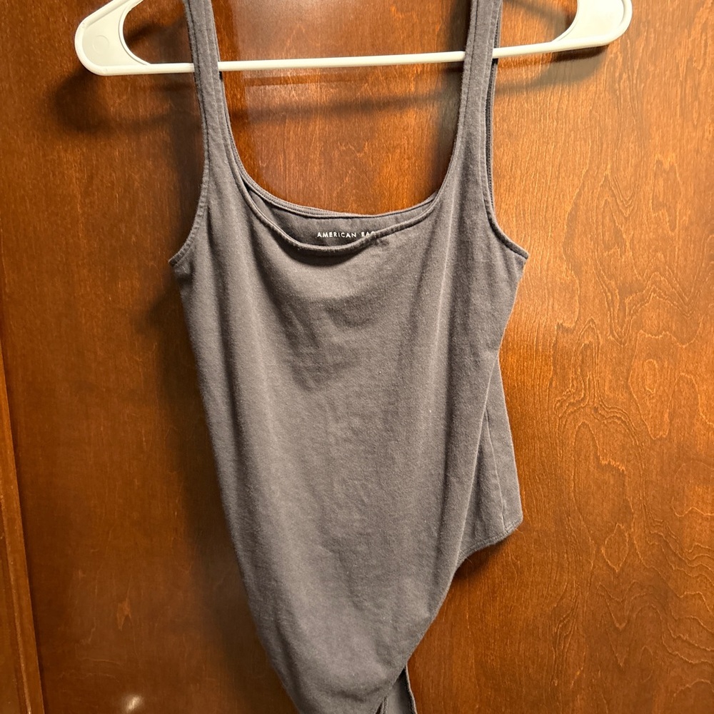 American Eagle Outfitters Charcoal Scoop Neck Tank Bodysuit
